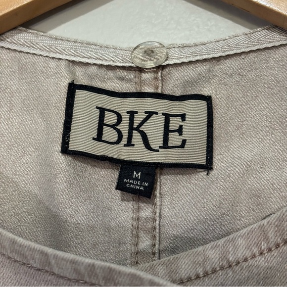 Vtg Denim Jean Vest Button Accent Zipper Pockets Size Medium Taupe Tanish Grey - Picture 5 of 7